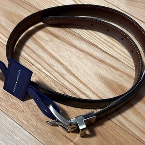 Tommy Hilfiger Black and Brown Reversible Kids Belt with Silver Buckle